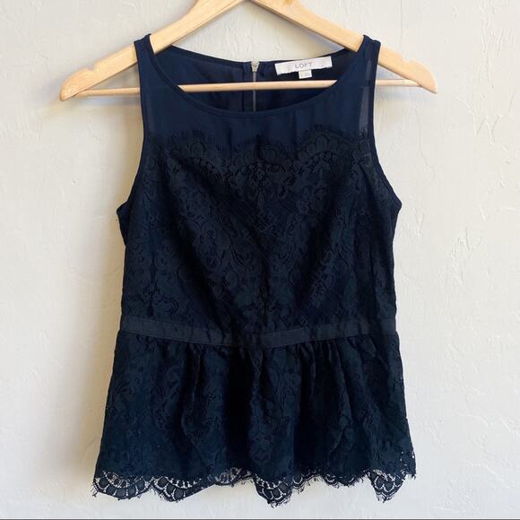 LOFT Navy Blue Black Lace Sleeveless‎ Top - Picture 1 of 4